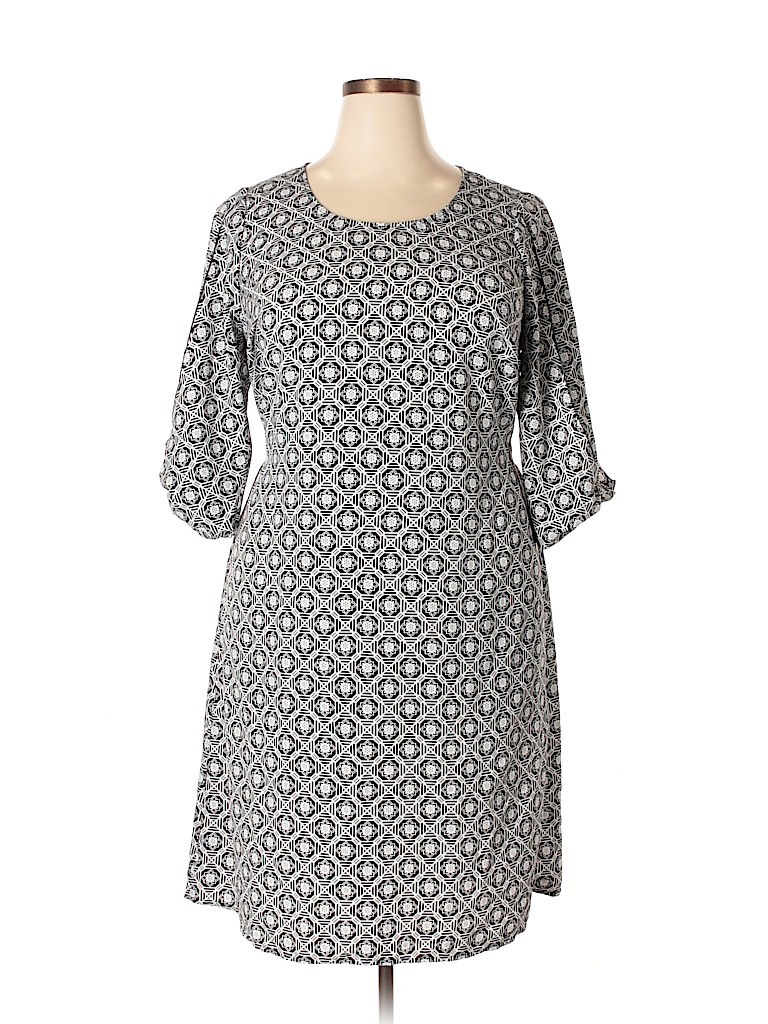 Molly & Isadora 100% Polyester Print Black Casual Dress Size 1X (Plus ...