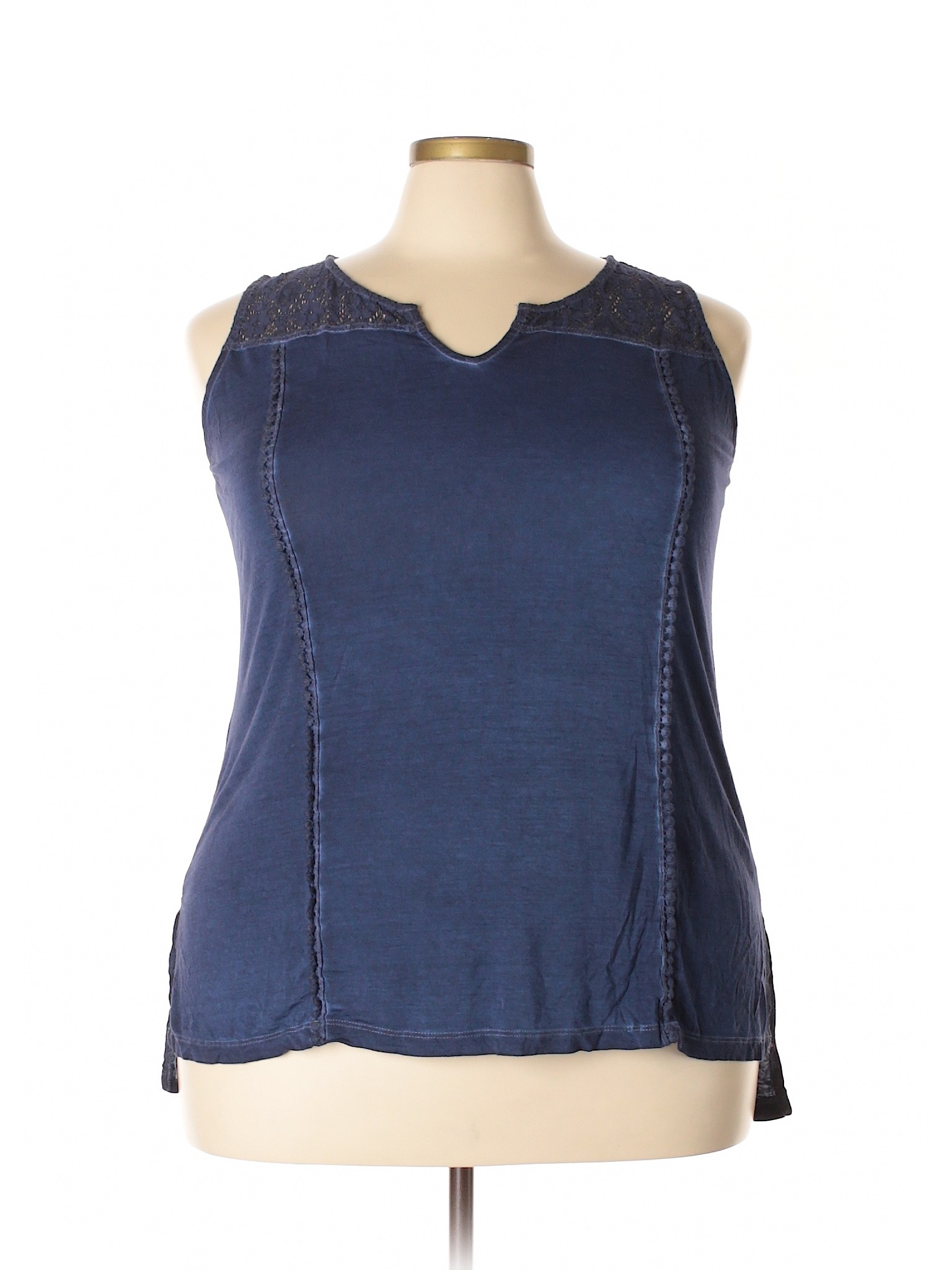 Cable & Gauge Solid Blue Dark Blue Sleeveless Top Size 2X (Plus) - 33% ...