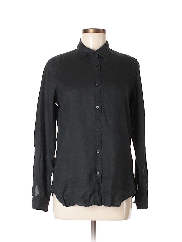 Uniqlo 100% Linen Black Long Sleeve Button-Down Shirt Size M - photo 1
