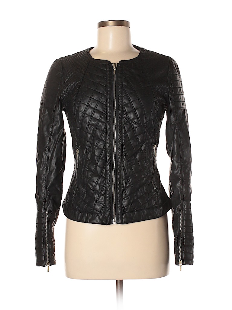 Zara 100 Polyester Solid Black Faux Leather Jacket Size M 58 Off Pin It Zara Women Faux Leather Jacket Size M