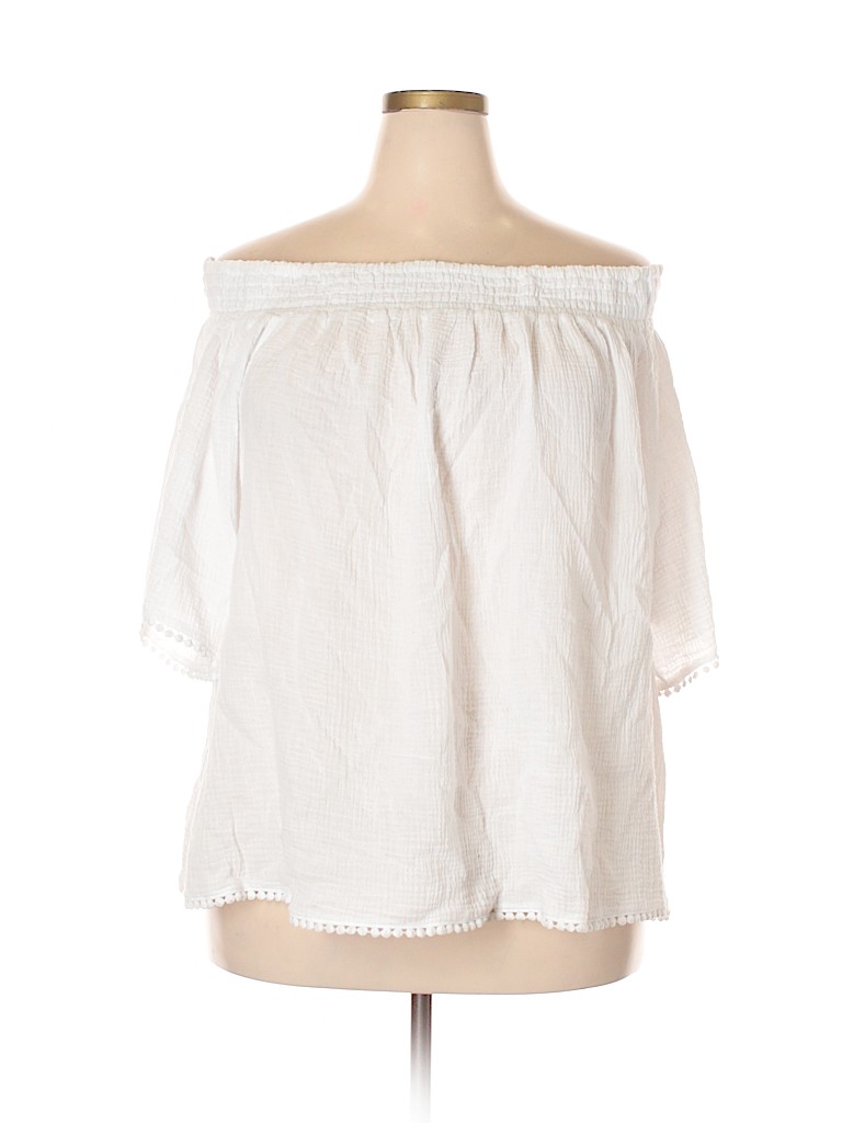 RACHEL Rachel Roy 100% Cotton White Short Sleeve Blouse Size 3X (Plus) - photo 1
