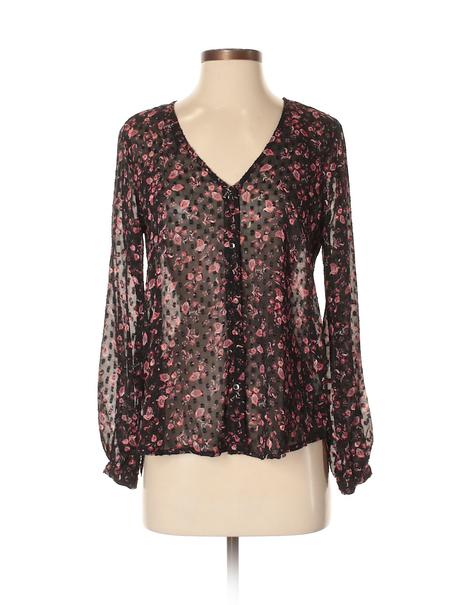 Jessica Simpson 100% Polyester Floral Black Long Sleeve Blouse Size XS ...