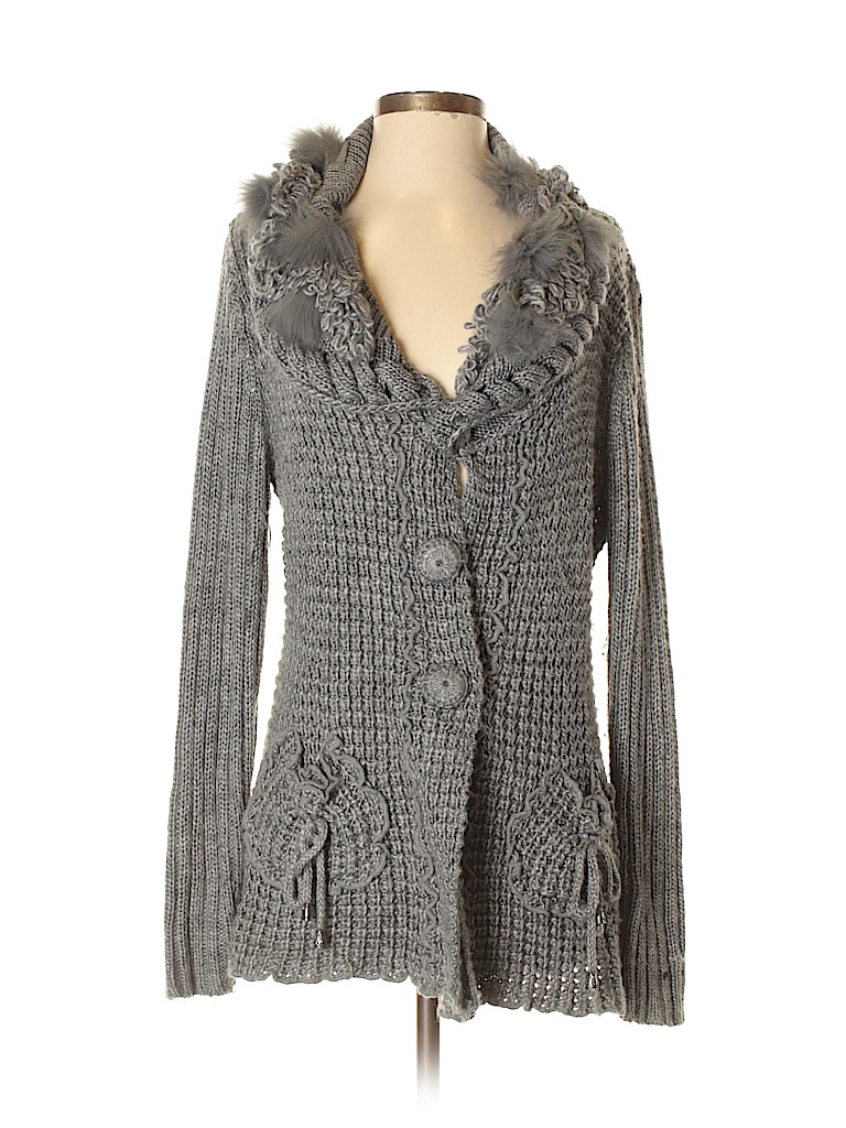 Sioni Solid Gray Cardigan Size L - 63% off | thredUP