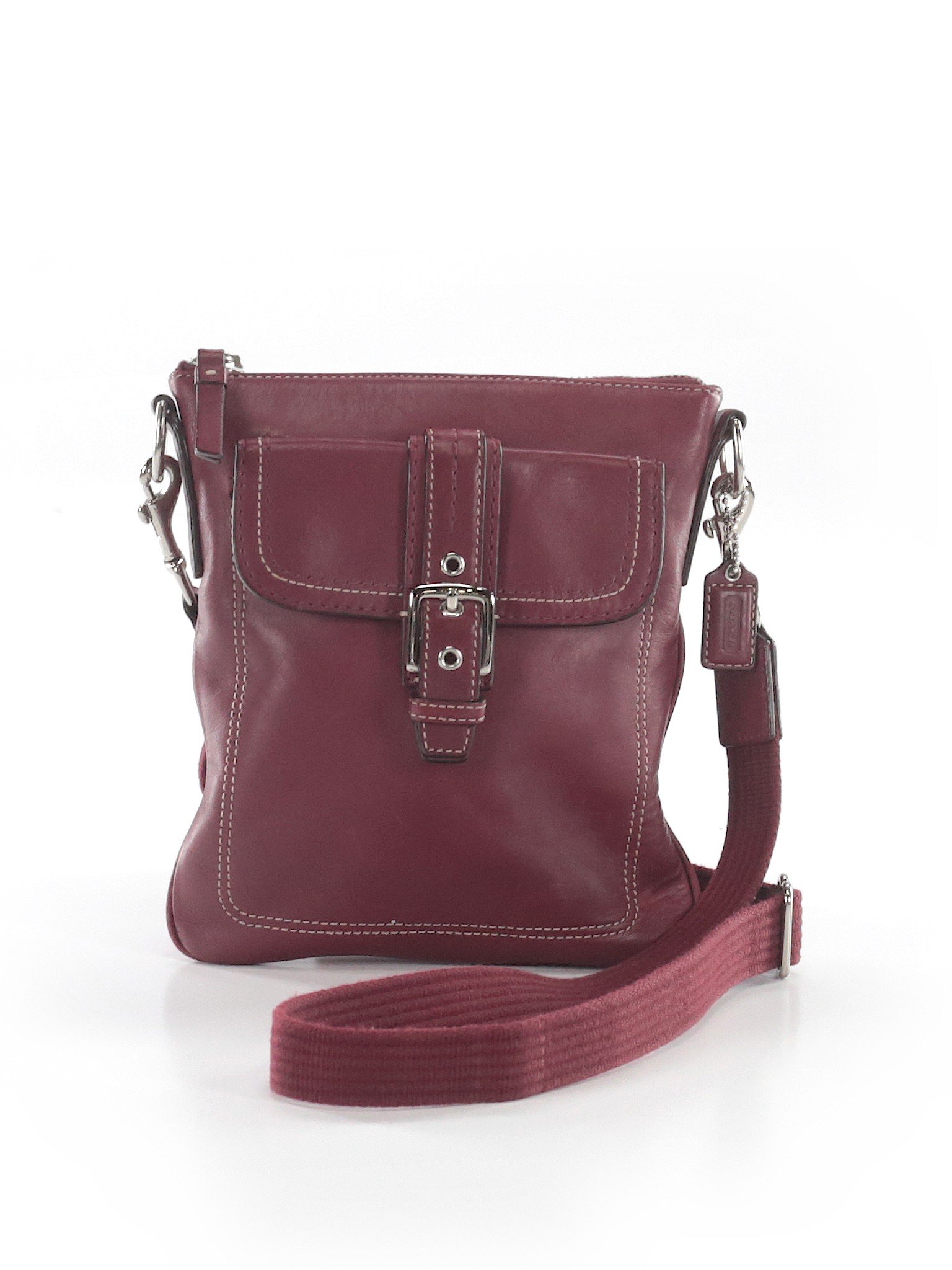 Coach 100% Leather Solid Burgundy Leather Crossbody Bag One Size - 68% ...