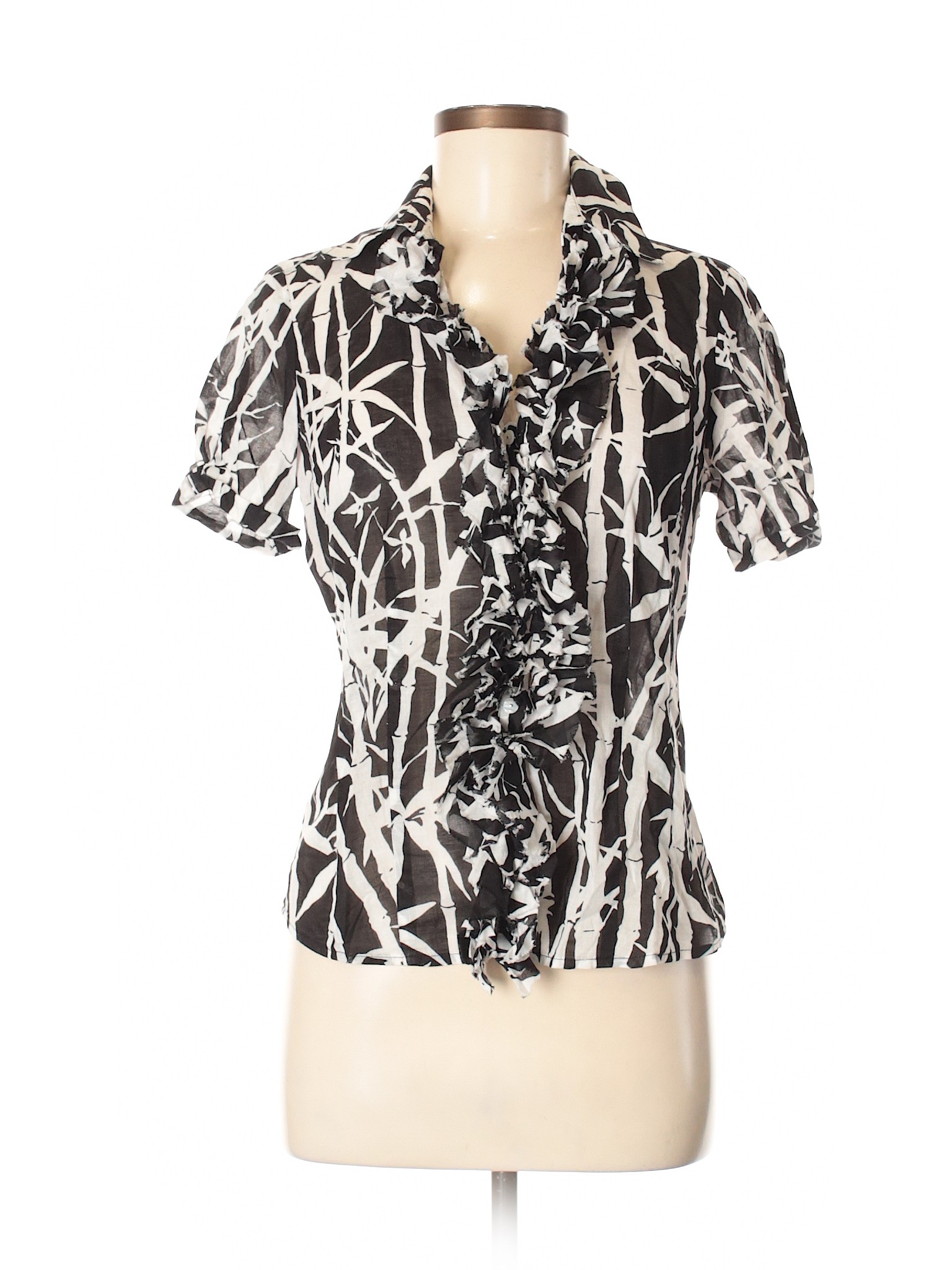 Etcetera 100 Cotton Print Black Short Sleeve ButtonDown Shirt Size 6