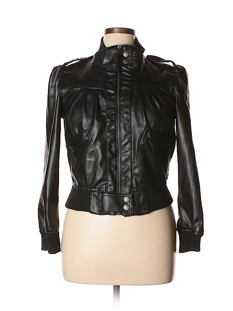 Miley Cyrus Max Azria 100 Polyester Solid Black Leather Jacket Pin It Miley Cyrus Max Azria Women Leather Jacket Size Xl