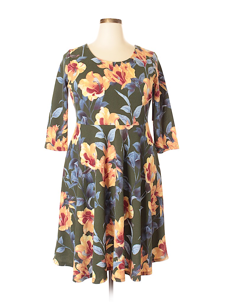 Molly & Isadora Floral Dark Green Casual Dress Size 1X (Plus) - 70% off ...