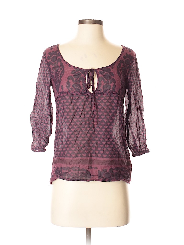 American Eagle Outfitters 100% Cotton Print Dark Purple 3/4 Sleeve ...