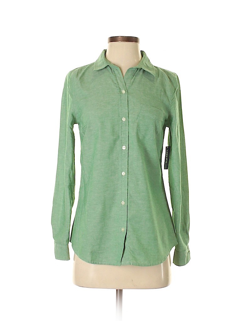 Old Navy 100% Cotton Solid Green Long Sleeve Button-Down Shirt Size XS ...
