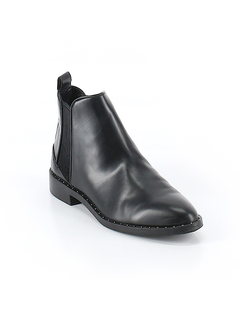 Zara TRF Solid Black Ankle Boots Size 