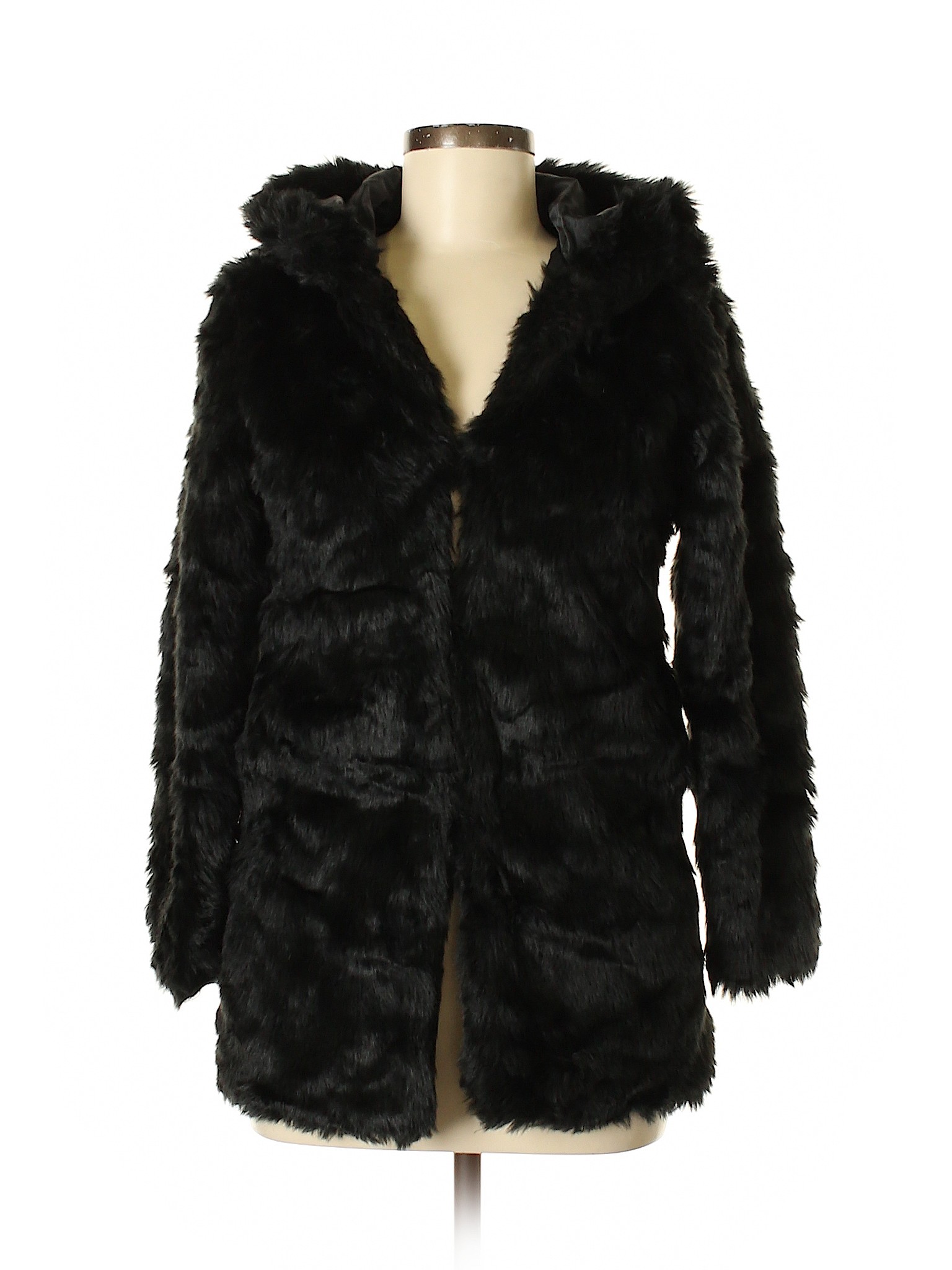 Wenxi Solid Black Faux Fur Jacket Size 