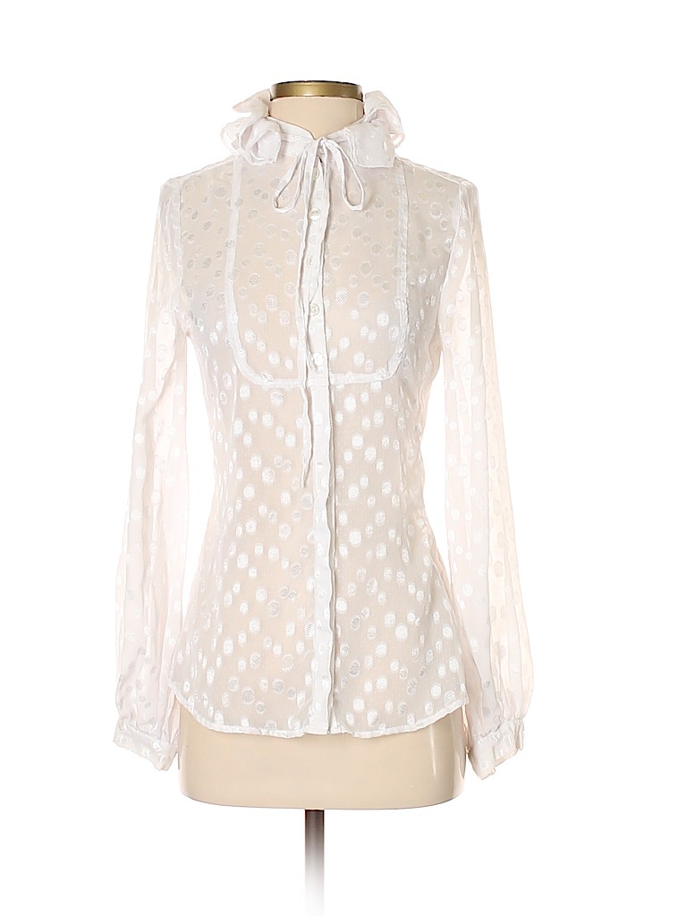 Anne Fontaine 100% Polyester White Long Sleeve Blouse Size 4 (36) - 80% ...