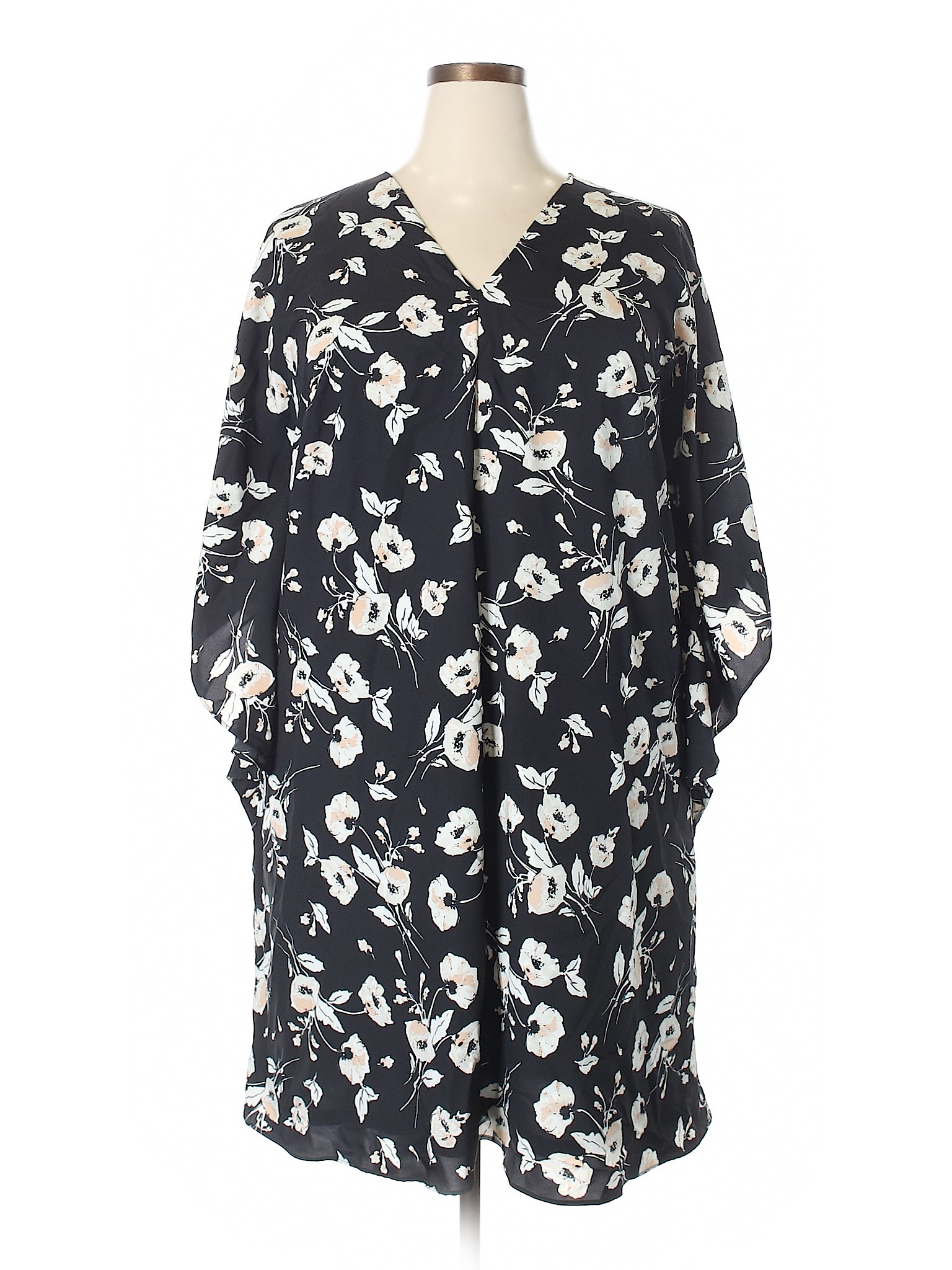 Lauren by Ralph Lauren 100% Polyester Floral Black Casual Dress Size 1X ...