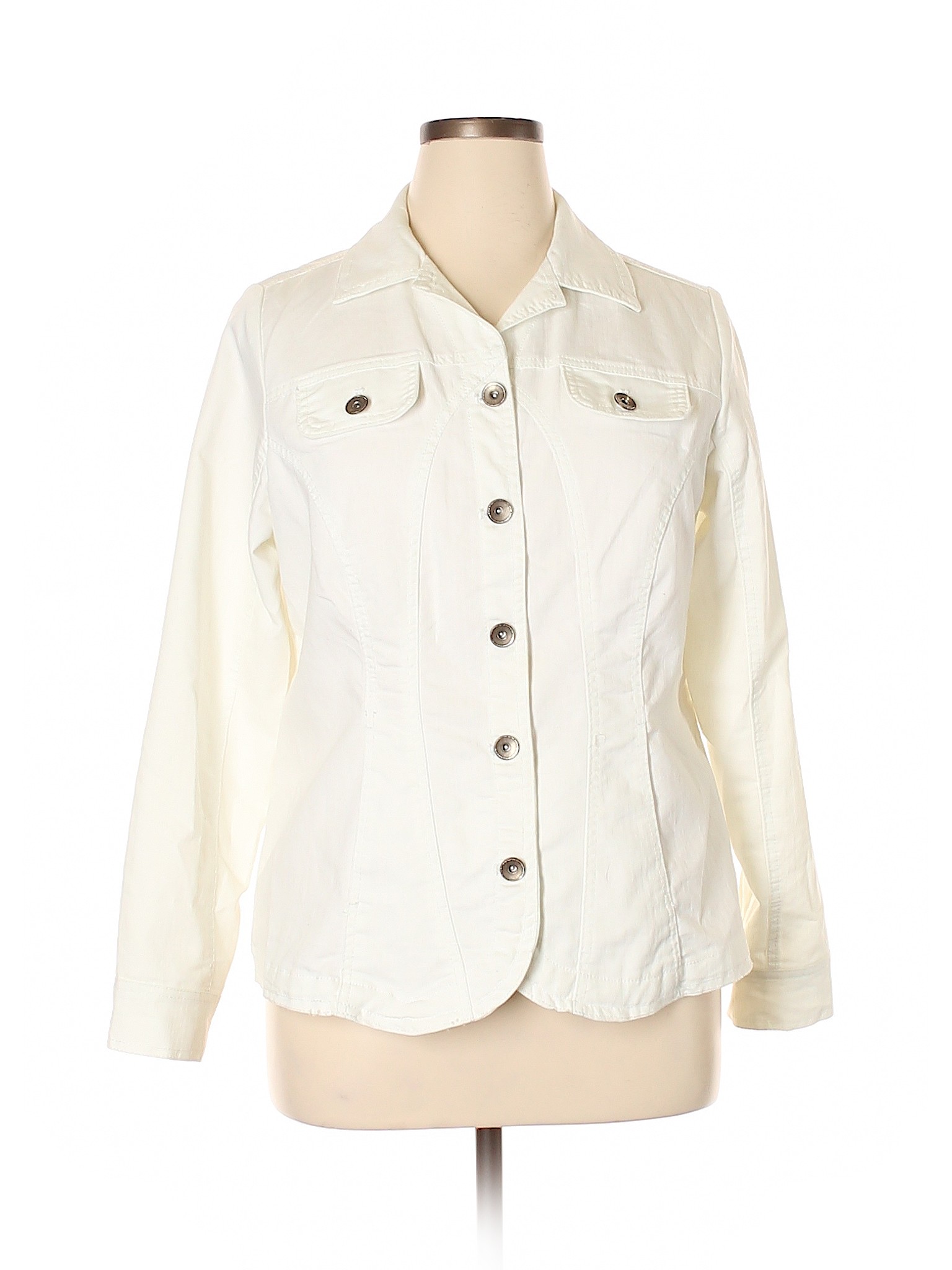 Dressbarn Solid White Denim Jacket Size 1x Plus 78 Off Thredup