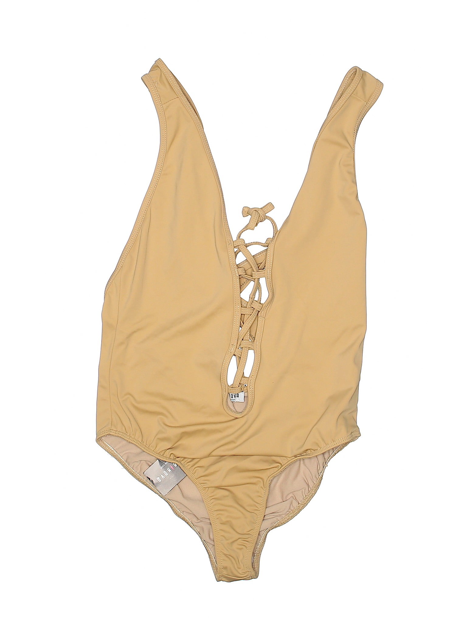 Fashion Nova Solid Tan One Piece Swimsuit Size S 43 off thredUP