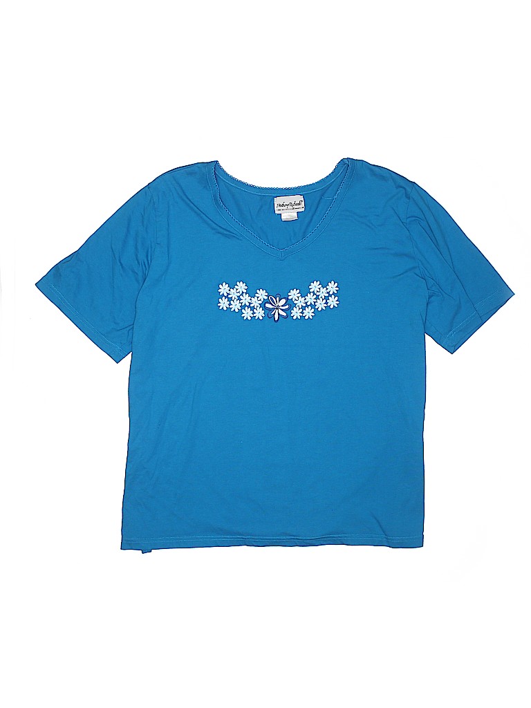 Anthony Richards Floral Blue Short Sleeve T-Shirt Size 1X (Plus) - 50% ...