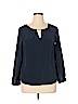 Matison Stone 100% Silk Navy Blue Long Sleeve Silk Top Size 10 - photo 1