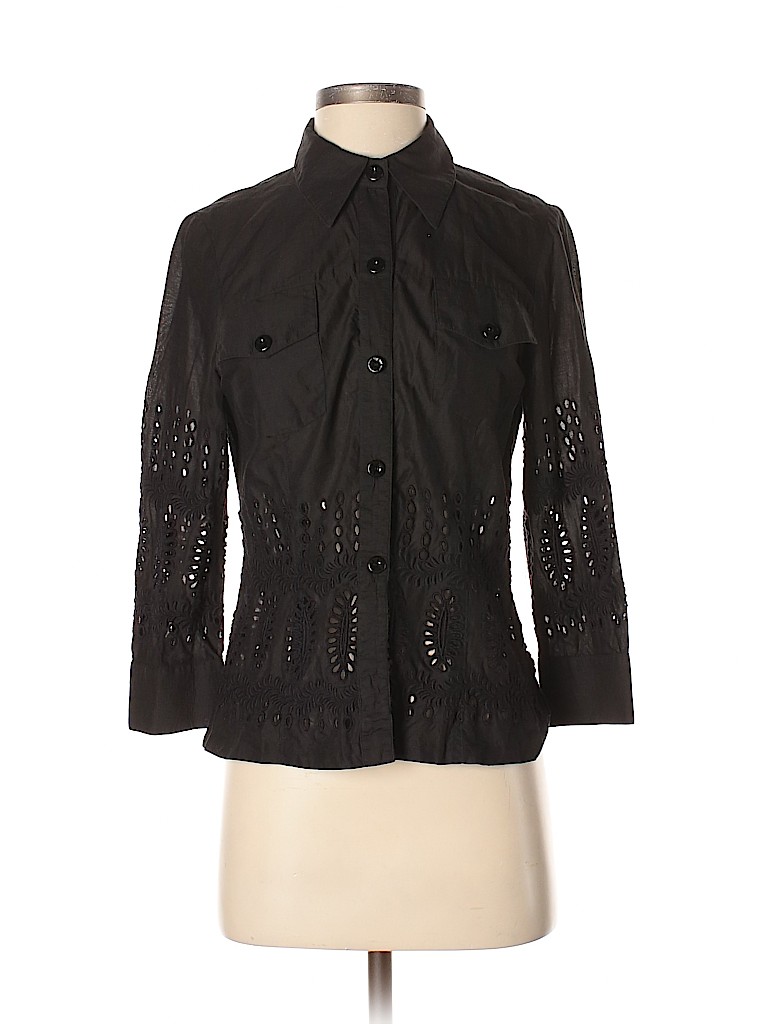 Anna Sui Black 3/4 Sleeve Button-Down Shirt Size 6 - photo 1