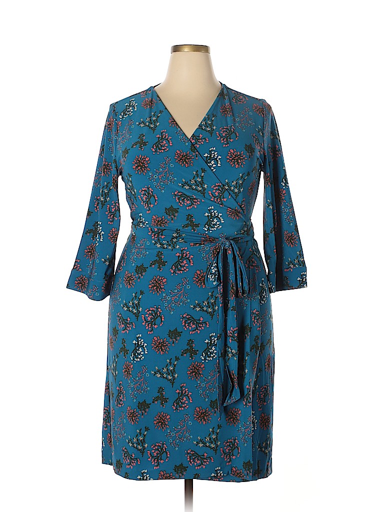 Remade Blue Floral 3/4 Sleeve Wrap Dress Size 1X - photo 1