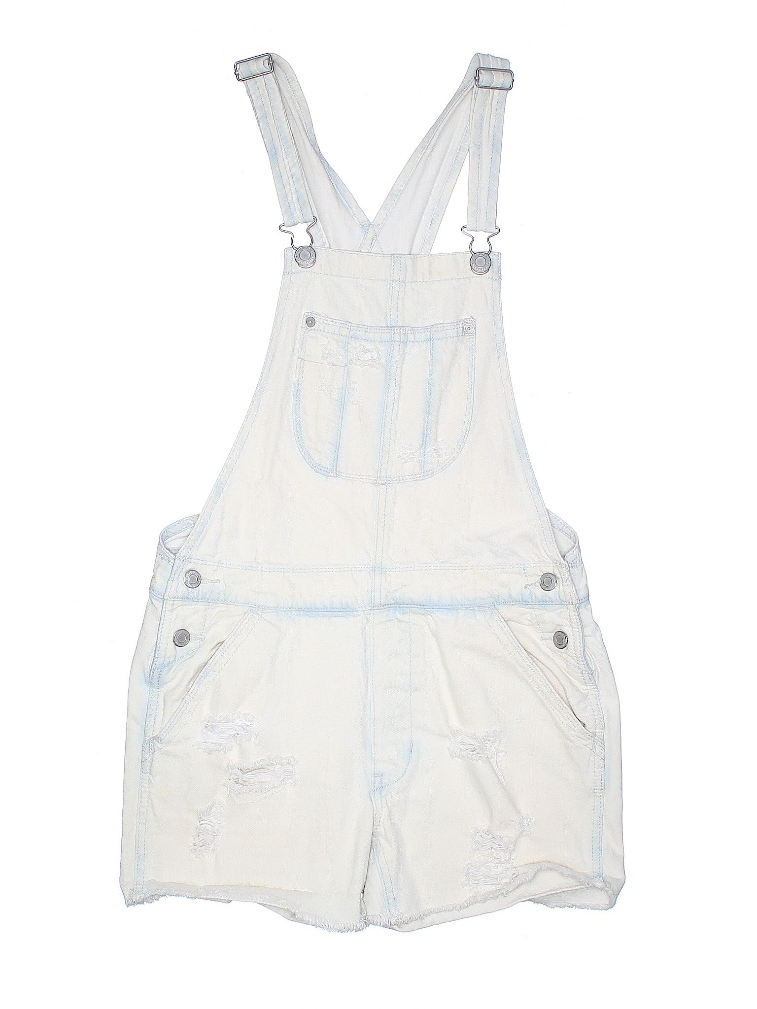 American Eagle Outfitters 100 Cotton Solid White Light Blue Overall