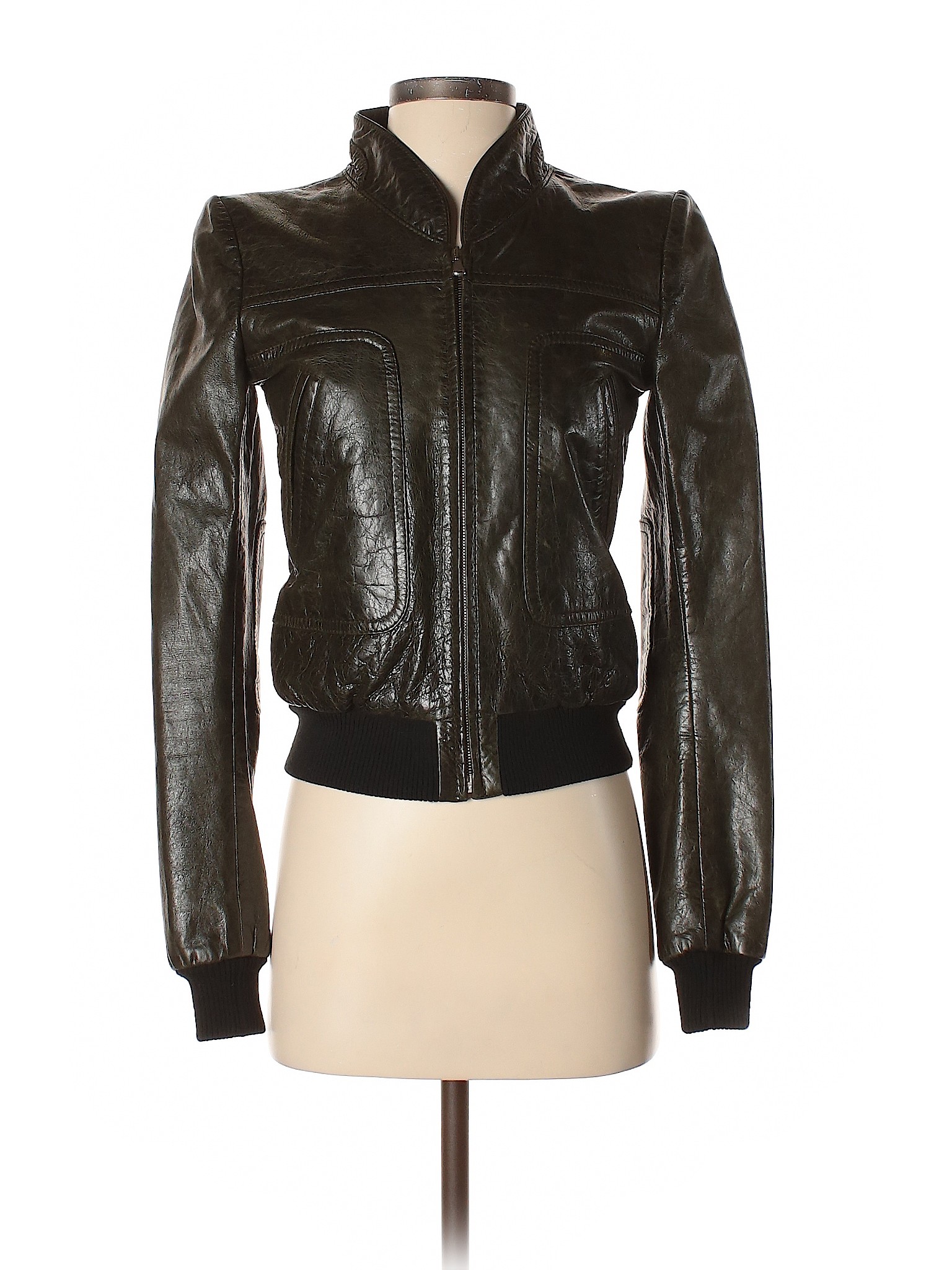 Details About Balenciaga Women Green Leather Jacket 36 French