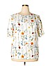 Remade 100% Polyester White Floral Short Sleeve Top Size L - photo 1