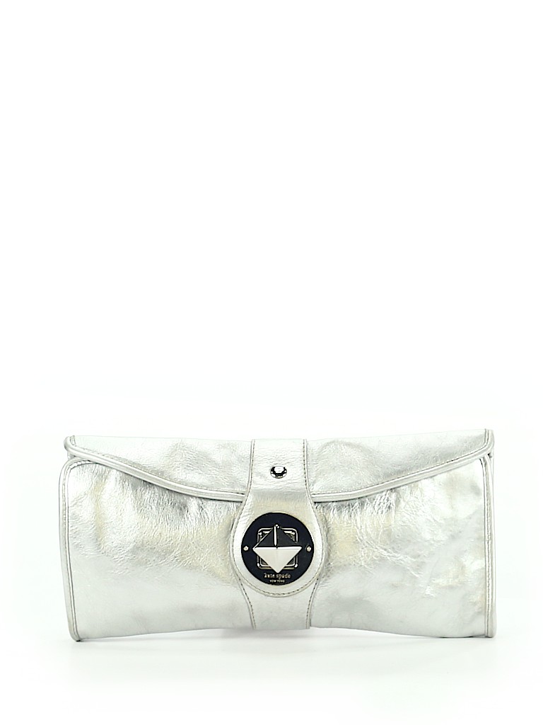 Kate Spade New York 100% Leather Metallic Silver Leather Clutch One size - photo 1