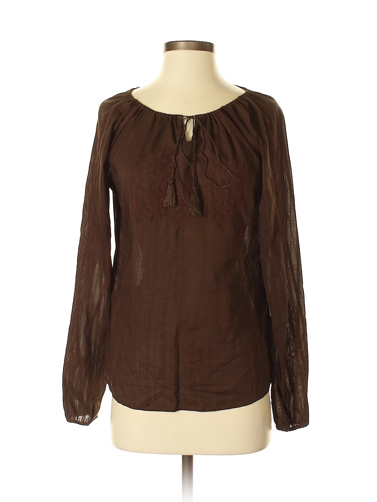 Gap 100% Cotton Solid Brown Long Sleeve Blouse Size S - 95% off | thredUP