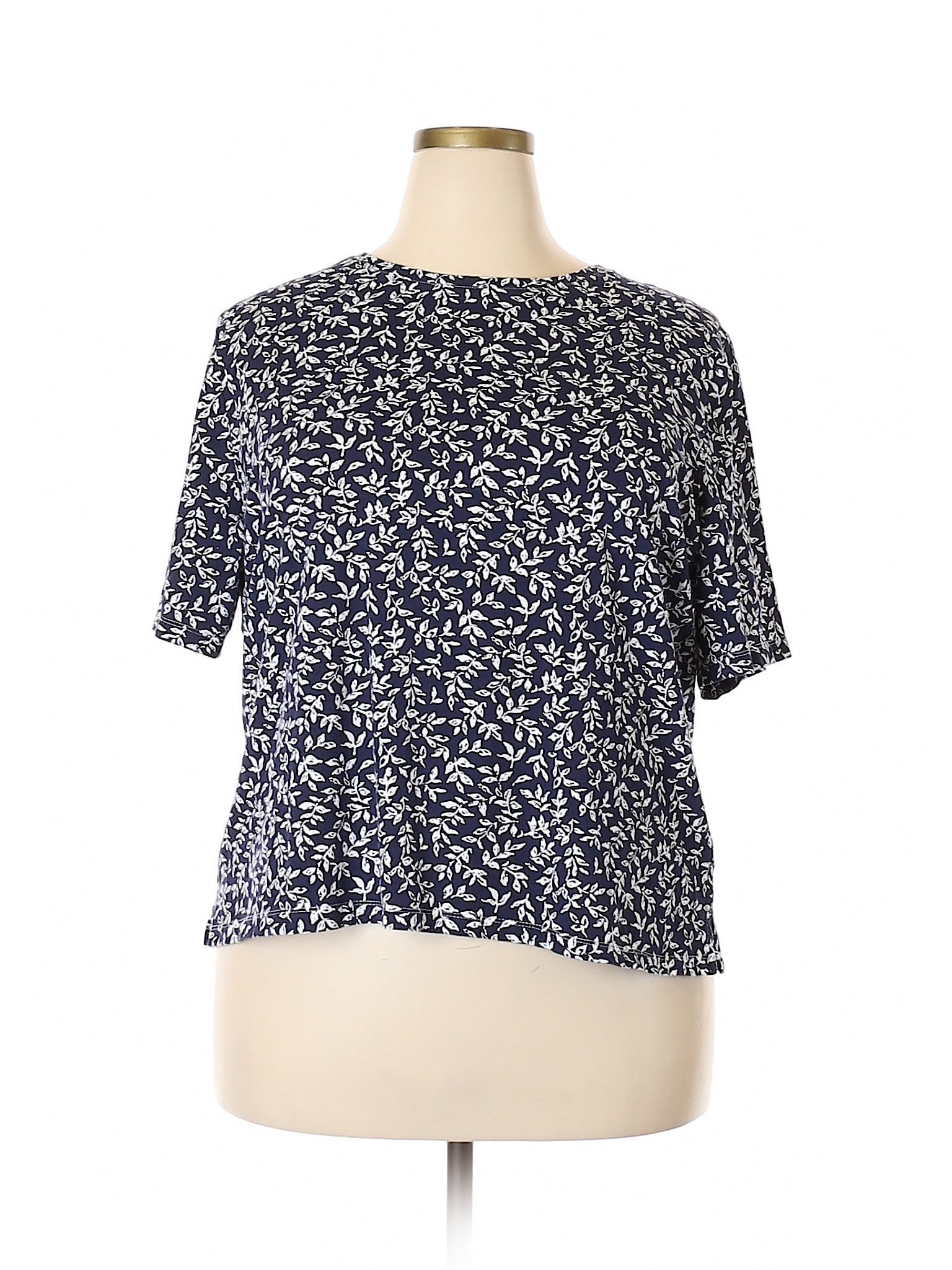 The Tog Shop Print Navy Blue Short Sleeve Blouse Size 2X (Plus) - 69% ...