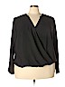Remade 100% Polyester Black Long Sleeve Faux Wrap Top Size 3X - photo 1