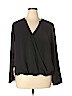 Remade 100% Polyester Black Long Sleeve Faux Wrap Top Size 1X - photo 1
