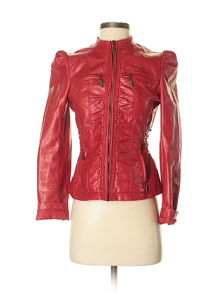 Xhilaration 100% Rayon Solid Red Faux Leather Jacket Size S - 66% off ...