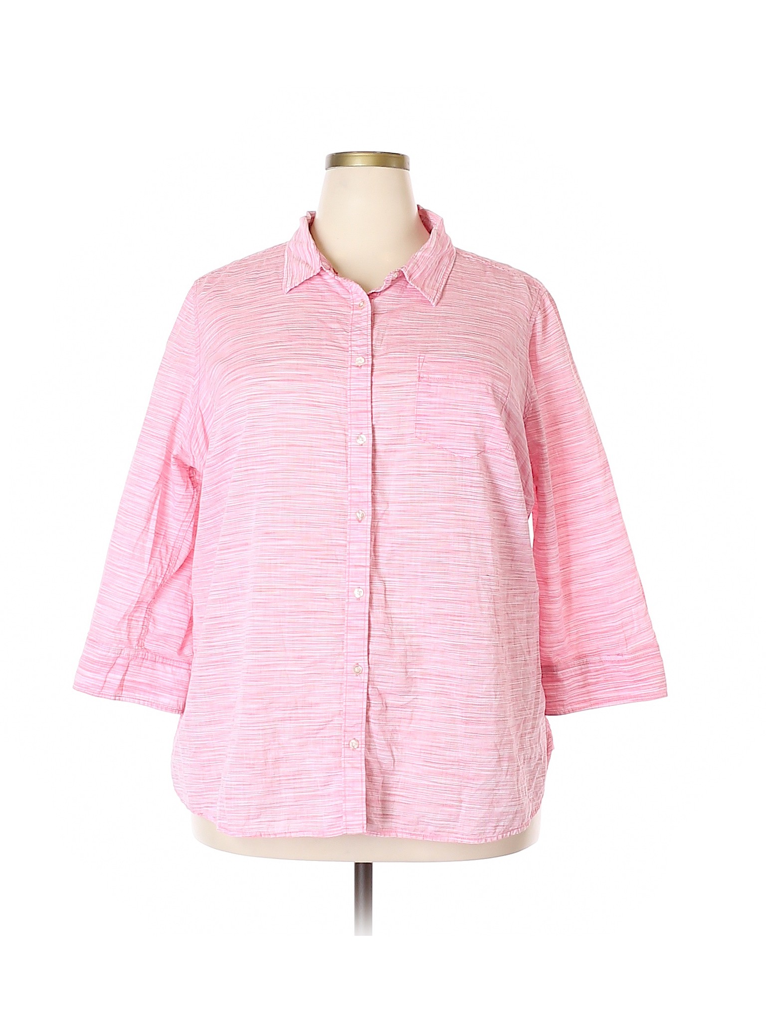 JCPenney 100% Cotton Solid Light Pink 3/4 Sleeve Button-Down Shirt Size ...