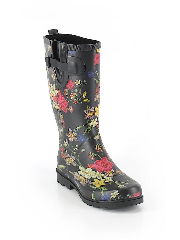 Merona Floral Black Rain Boots Size 8 40 Off Thredup