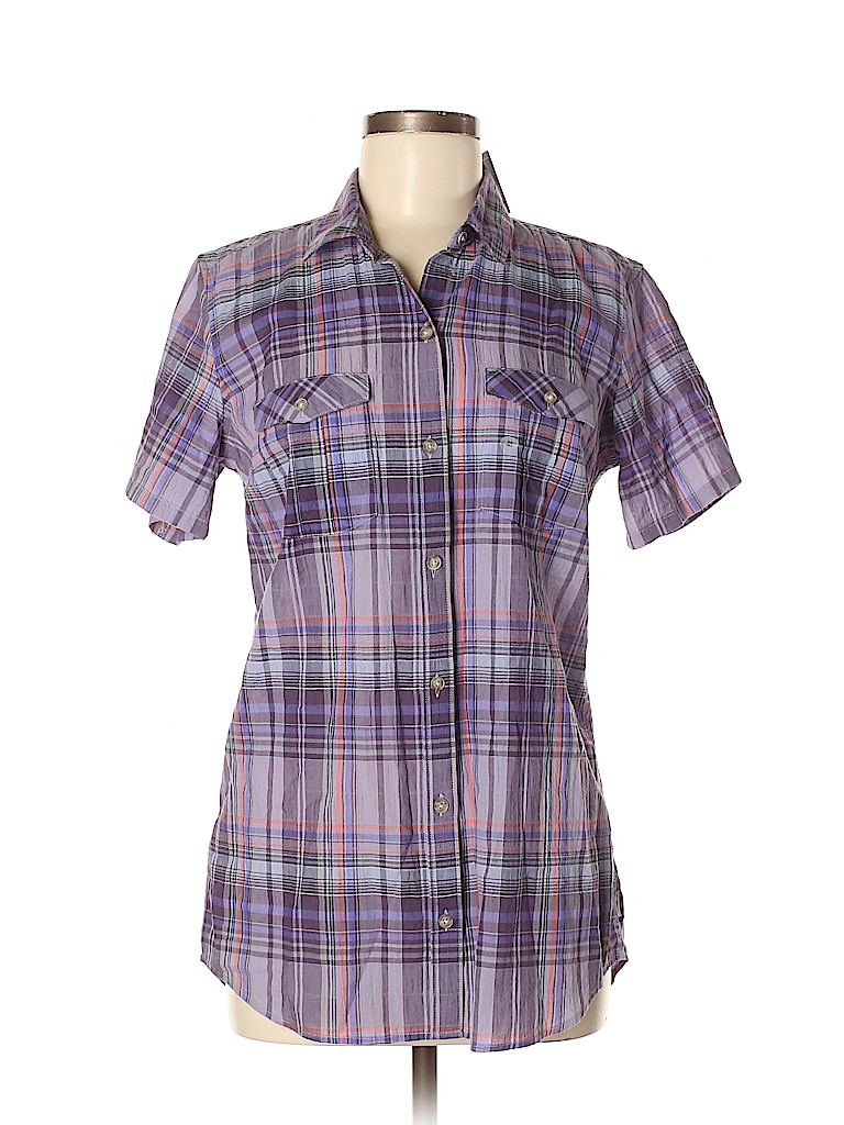 Eddie Bauer 100% Cotton Light Purple Short Sleeve Button-Down Shirt ...