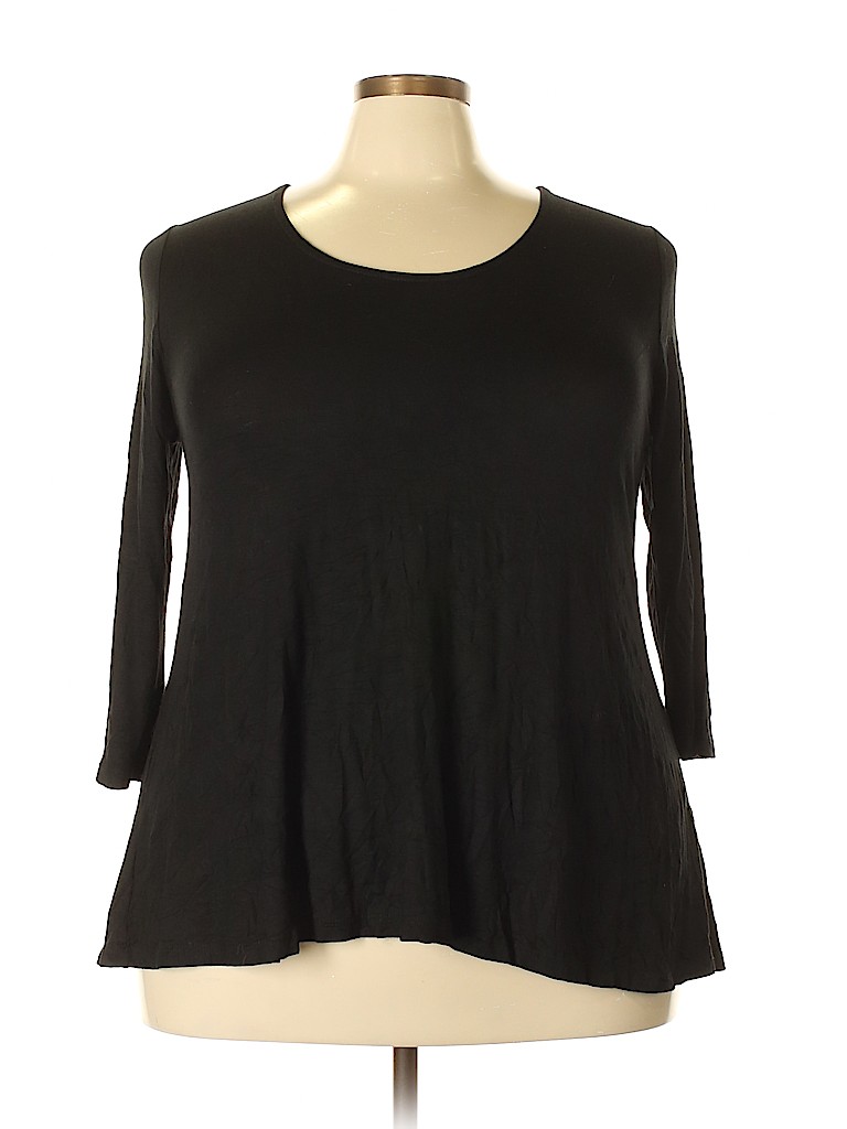 W5 Solid Black 3/4 Sleeve Top Size 2X (Plus) - 86% off | thredUP