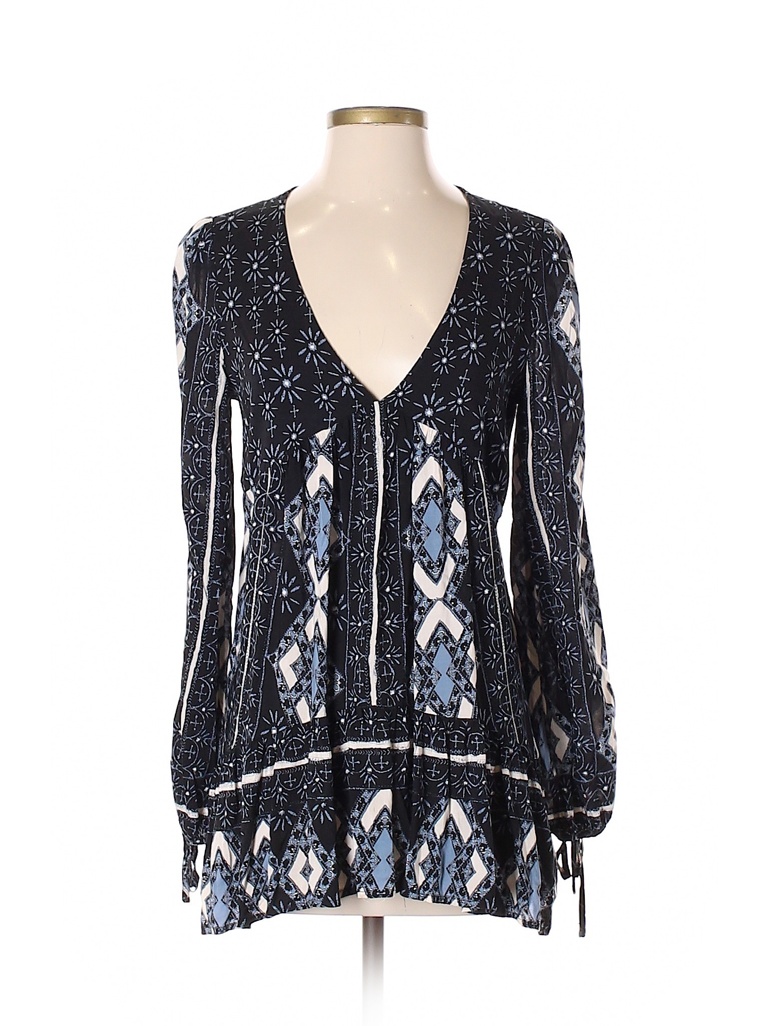 Free People 100% Rayon Print Black Long Sleeve Blouse Size XS - 68% off ...