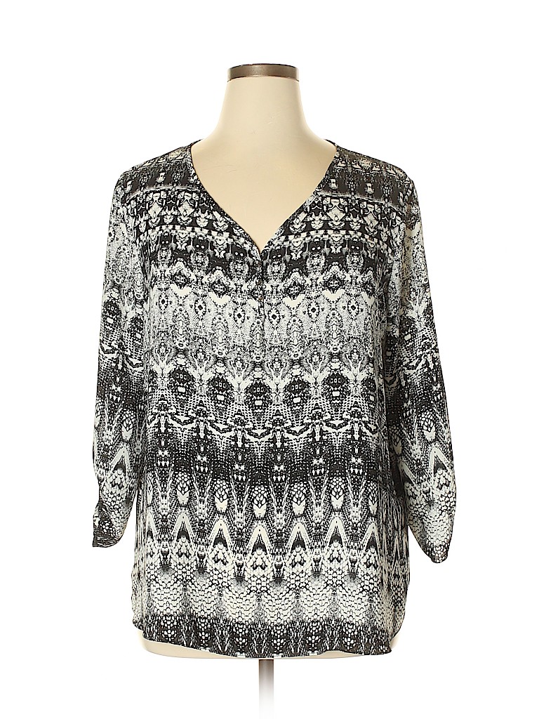 Sami & JO 100% Polyester Print Black 3/4 Sleeve Blouse Size XL - 58% ...