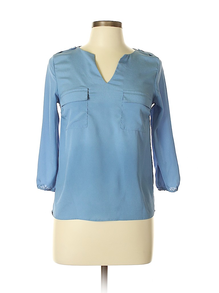 Monteau 100% Polyester Blue 3/4 Sleeve Blouse Size L - photo 1