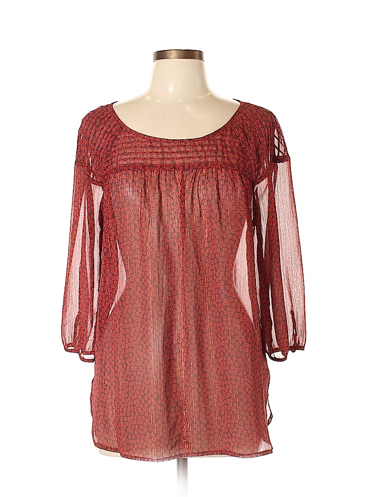 LC Lauren Conrad 100% Polyester Burgundy 3/4 Sleeve Blouse Size XL - photo 1