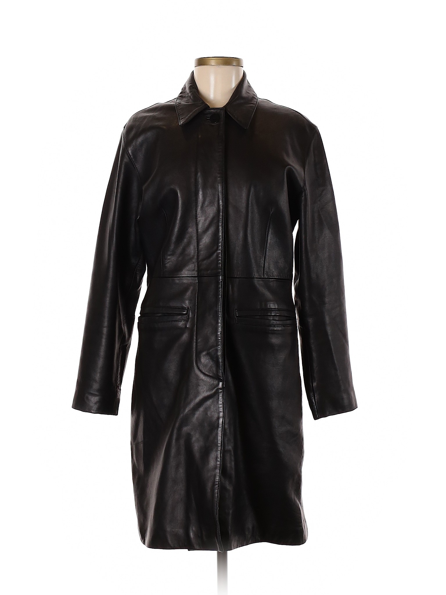 Details About Barneys New York Women Black Leather Jacket Med