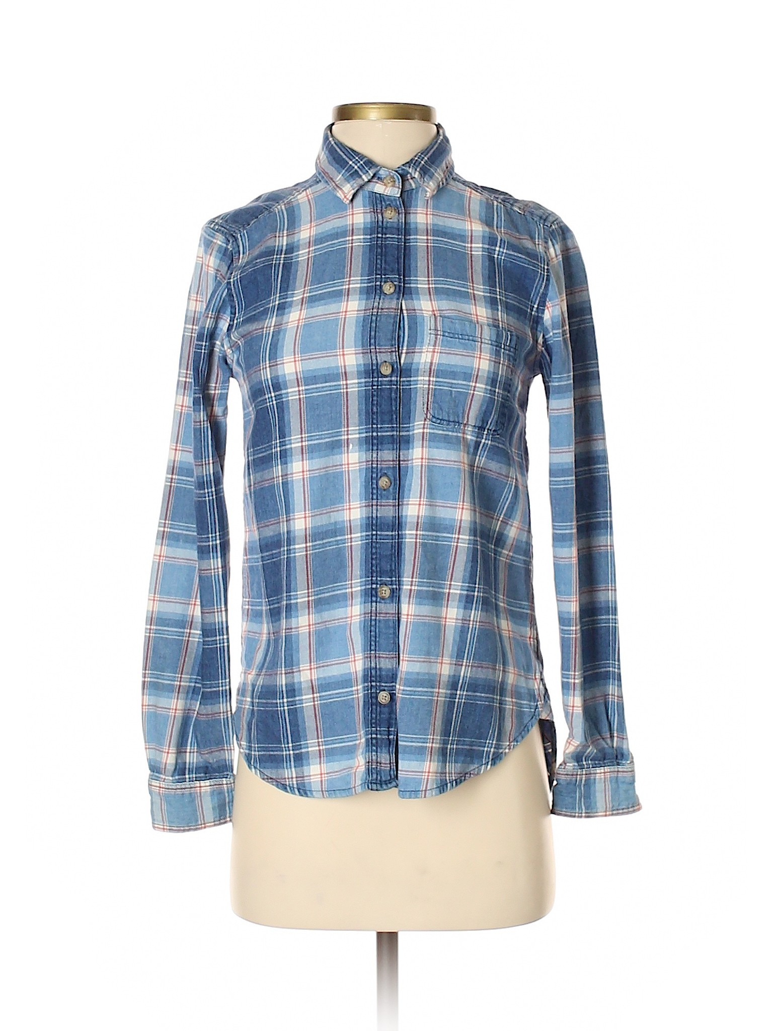 American Eagle Outfitters Women Blue Long Sleeve Button-Down Shirt XS ...