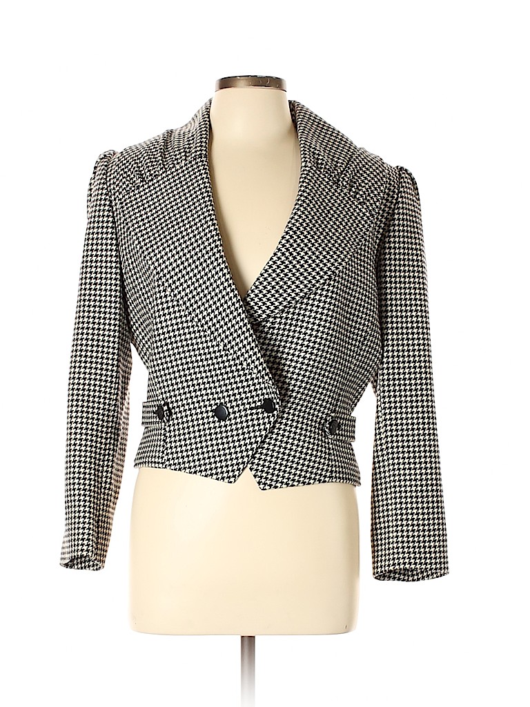 Valentino Miss V 100% Wool Checkered-gingham Black Wool Blazer Size 12 ...