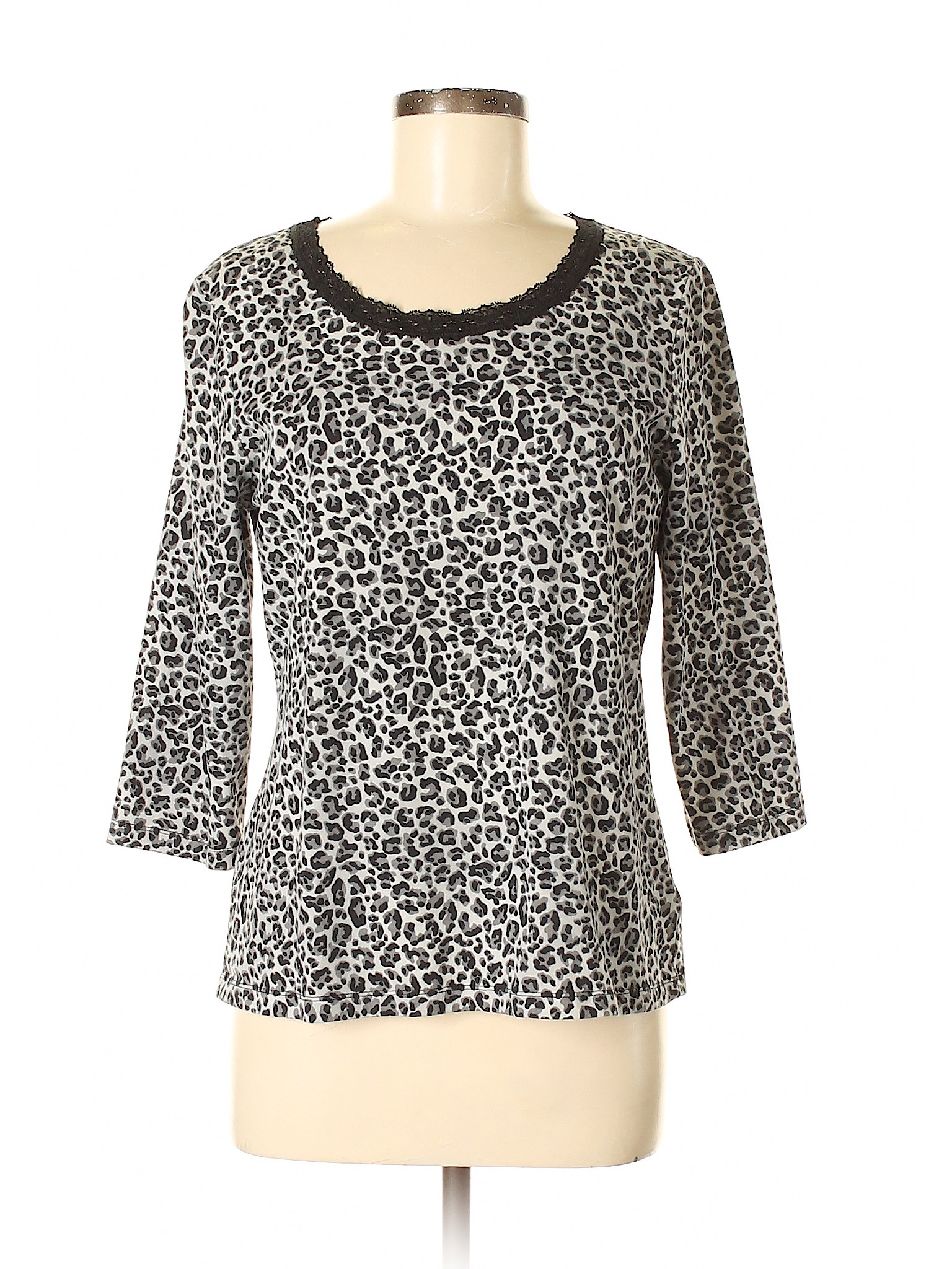 Laura Ashley 100% Cotton Animal Print Black 3/4 Sleeve Top Size M - 86% ...