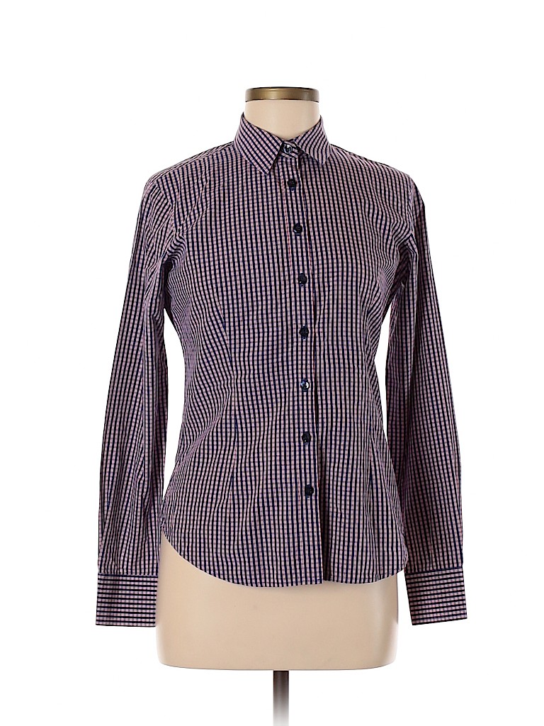 Thomas Pink 100% Cotton Checkered-gingham Blue Long Sleeve Button-Down ...