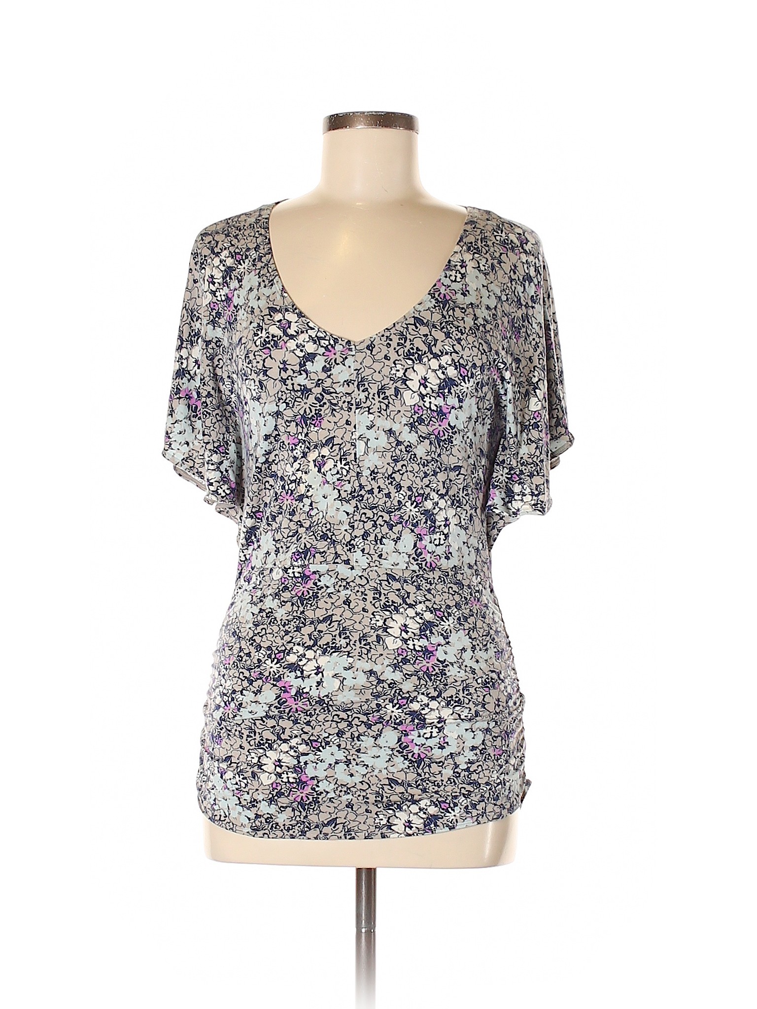 CAbi Floral Gray Short Sleeve Top Size M - 71% off | thredUP