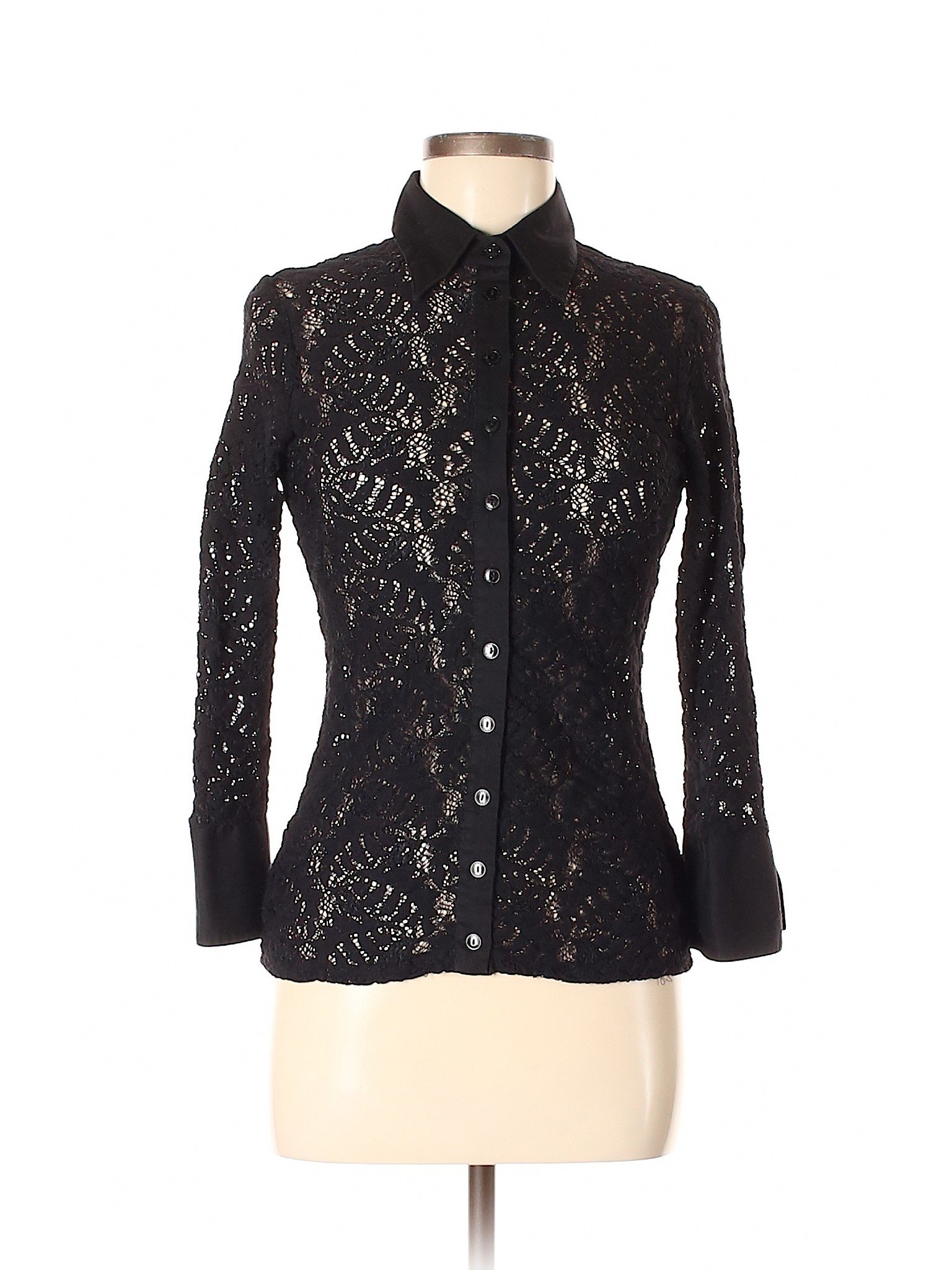 Anne Fontaine Lace Black Long Sleeve Button-Down Shirt Size 8 (40) - 86 ...