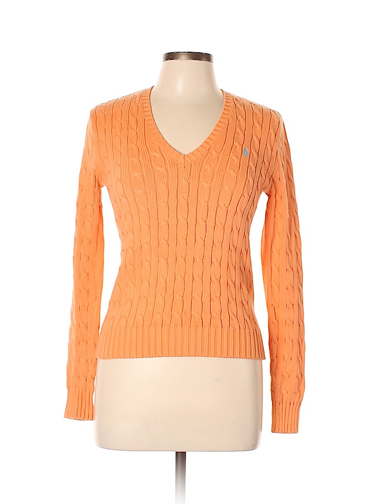 Lauren by Ralph Lauren 100% Cotton Solid Orange Pullover Sweater Size L ...