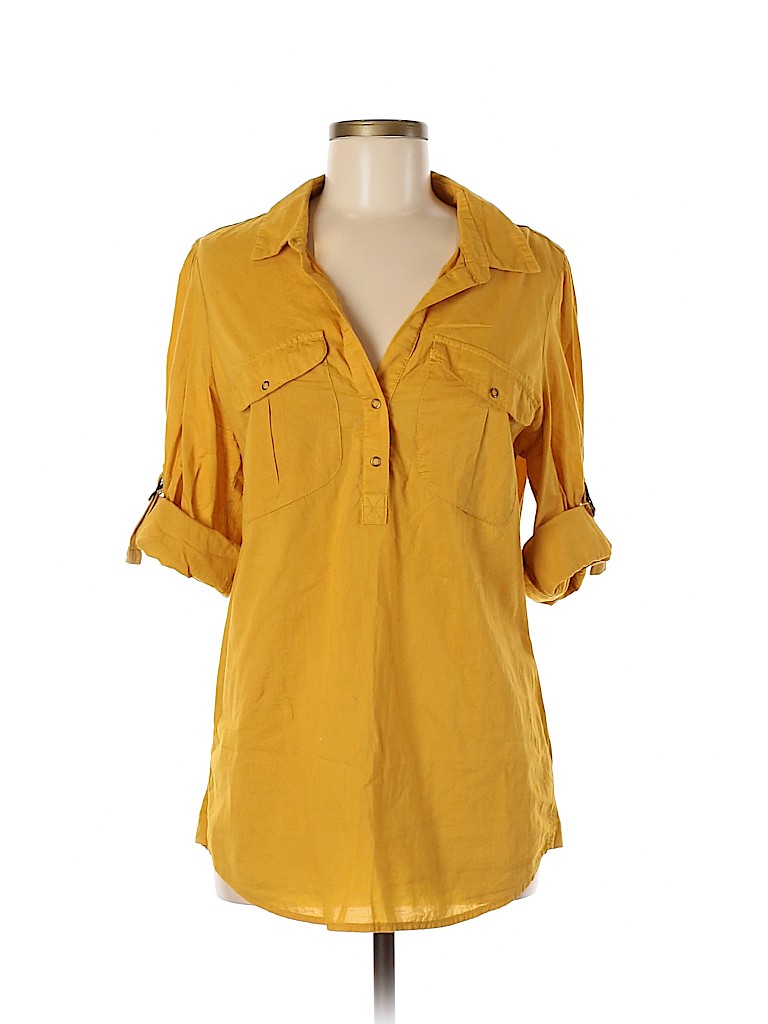 Fei 100% Cotton Solid Yellow Long Sleeve Button-Down Shirt Size 12 - 74 ...