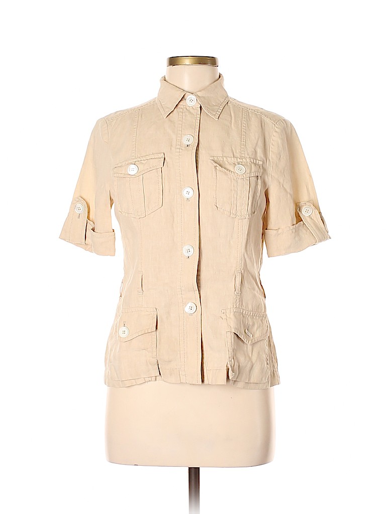 Bogner 100% Linen Ivory Short Sleeve Button-Down Shirt Size 6 - photo 1